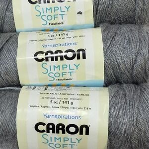 Yarnspirations Caron Simply Soft Heather Gray Heather 100% Acrylic Yarn 3 Skeins